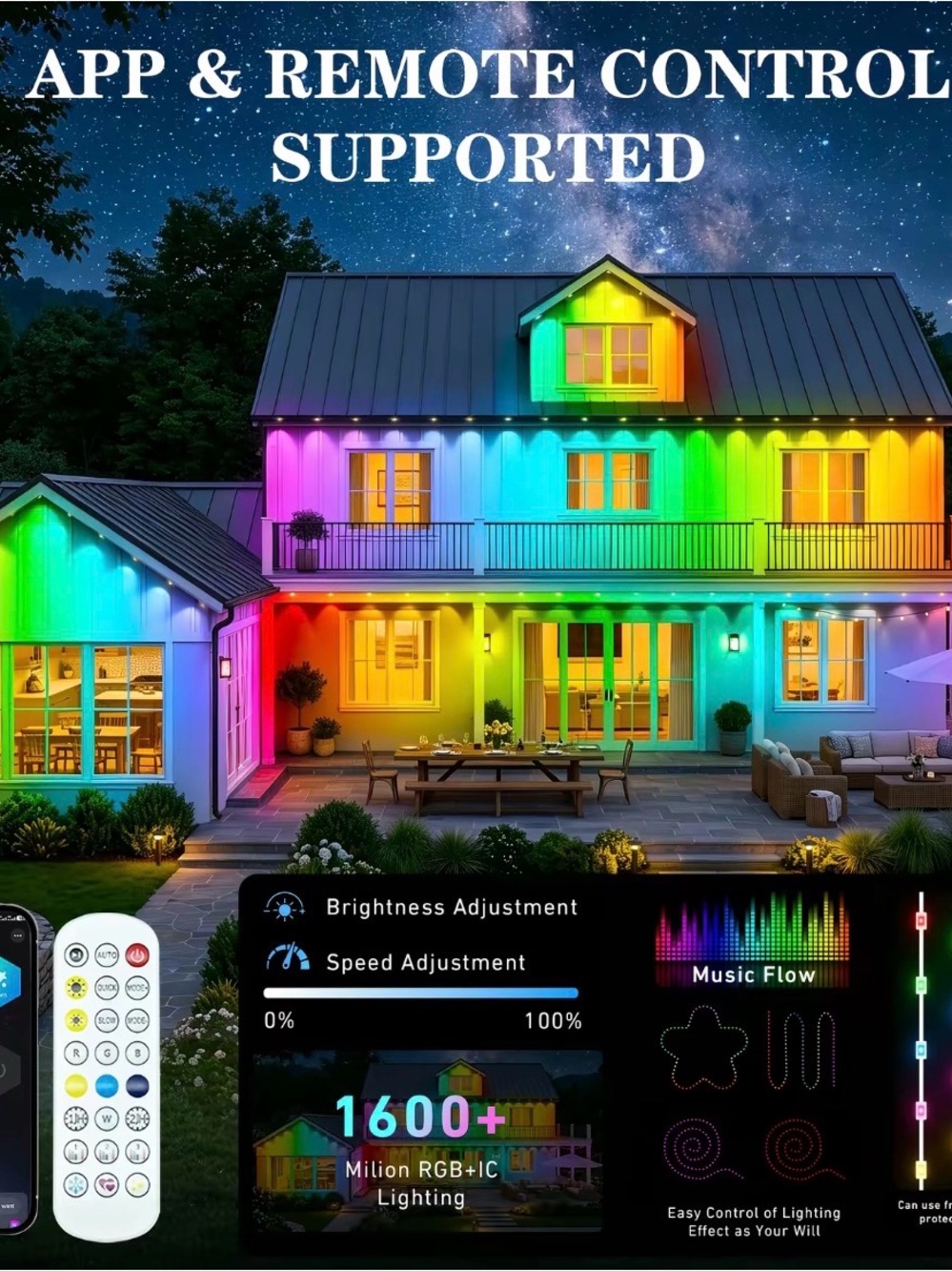 Smart RGBIC Outdoor Party Lights - Multicolor 500FT